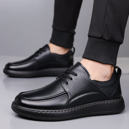 Men's Casual Lace-Up Leather Shoes with Non-Slip Rubber Sole