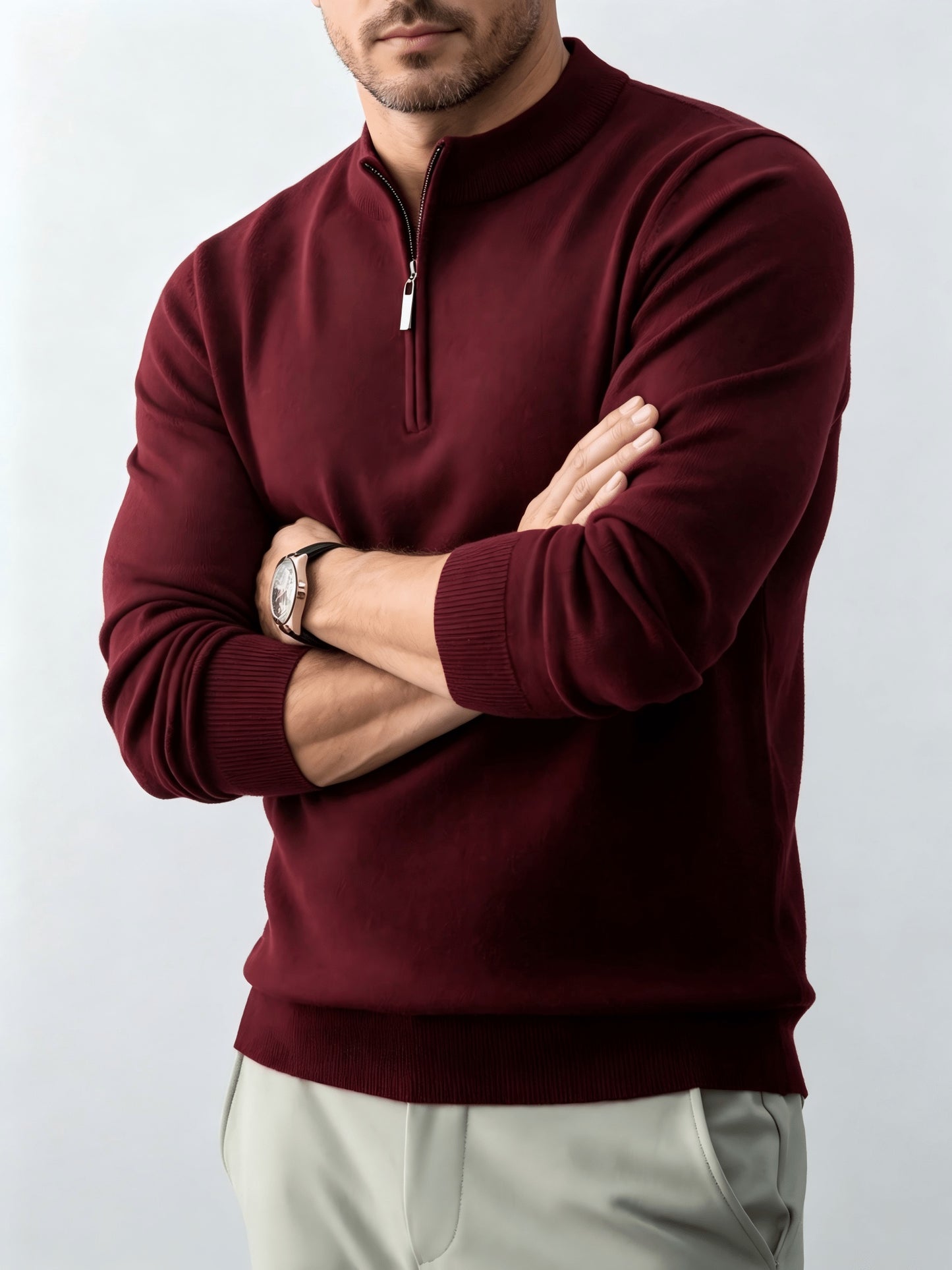 Men's Fall/Winter Half-Zip Stand Collar Knit Pullover Sweater