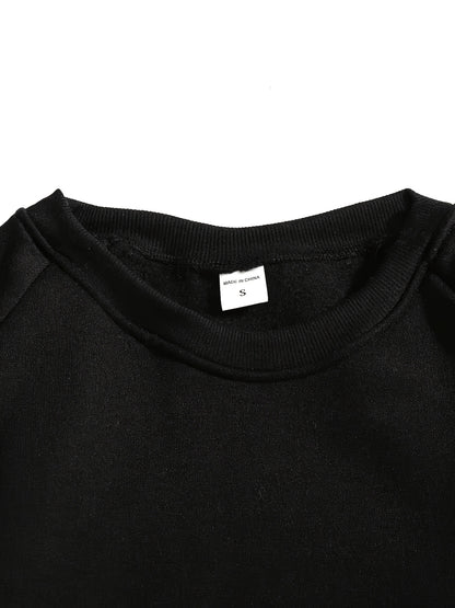 Men's Casual Crew Neck Black Print Sweatshirt for Spring/Fall