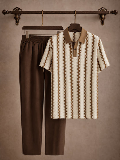 Men's Casual Summer Polo Shirt & Drawstring Pants Set
