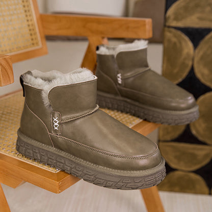 Men's Winter Snow Boots Warm Waterproof PU Leather Riding Boots