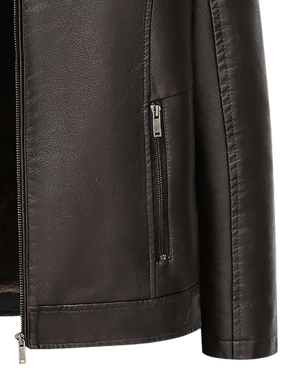 Men's Windproof Winter Jacket with Fleece & Collar, Zippered Pockets, Warm Coat for Skiing, Hiking, Motorcycle Riding - Hand Washable Cold Weather Outerwear (Black/Brown), Winter Clothes Men, Bomber Jackets For Winter, Mens W