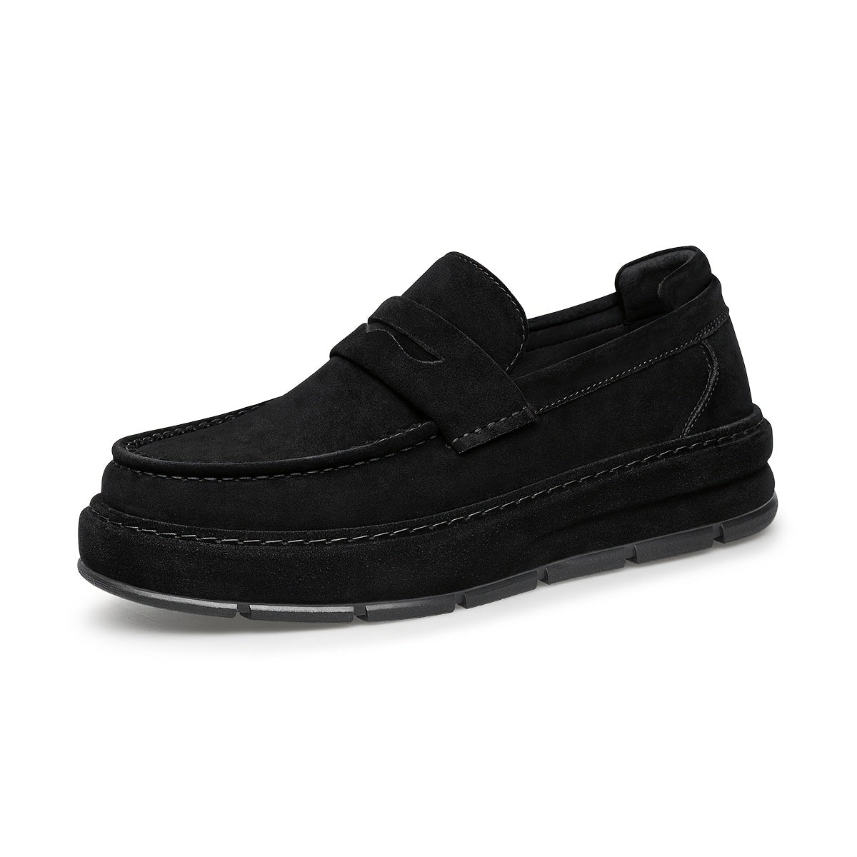 Men's Casual Loafers Leather Slip-On Platform Sole Shoes