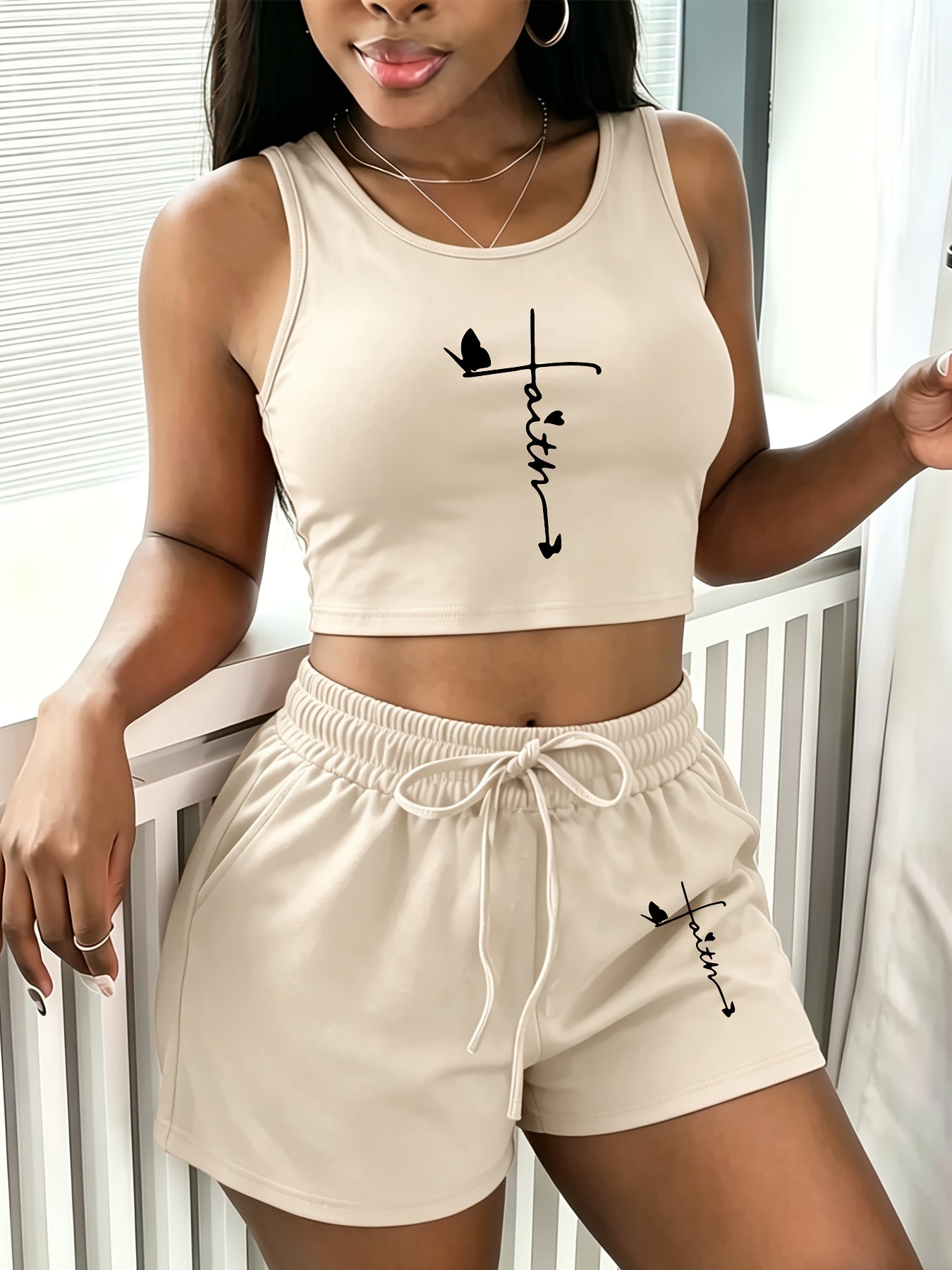 Women's Casual Printed Sleeveless Vest and Loose Shorts Set