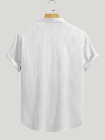Men's Summer Casual Set: Mandarin Collar Shirt & Black Pants