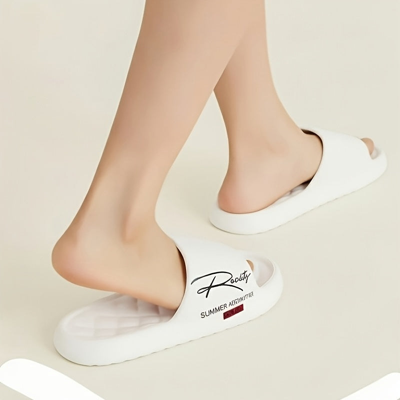 Four Seasons EVA Slip-On Slippers, Simple Positioning Print, Versatile Slip-On, Casual Soft Sole, Non-Slip Bathroom Slides, Unisex Household Slippers for All Seasons - ayq