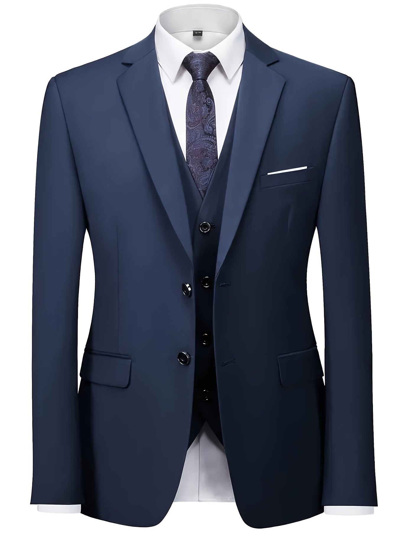 Men's 3-Piece Suit with Jacket, Vest & Pants - Stylish Formal Wear