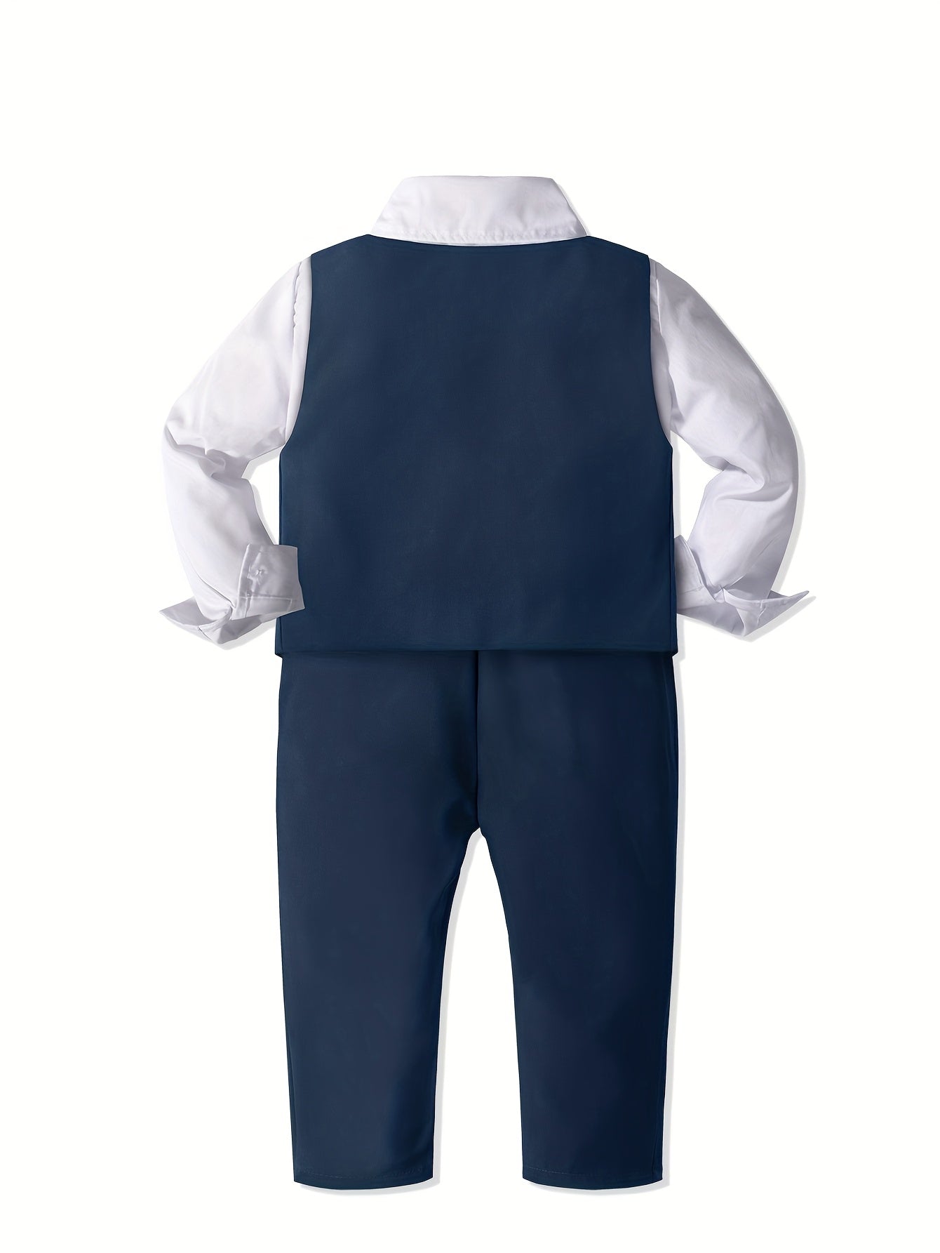 Boys' Preppy 4-Piece Formal Suit with Vest and Bow Tie