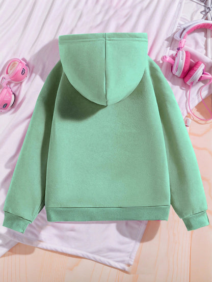 Girls' 2026 New Year'S Hooded Sweatshirt - Hello 2026 Happy New Year Lettering, Mint Green with Golden Glitter Accent, Cozy Fleece Pullover for Christmas & New Year, Winter Casual Wear, Christmas Sweatshirt, Festive Clothing,