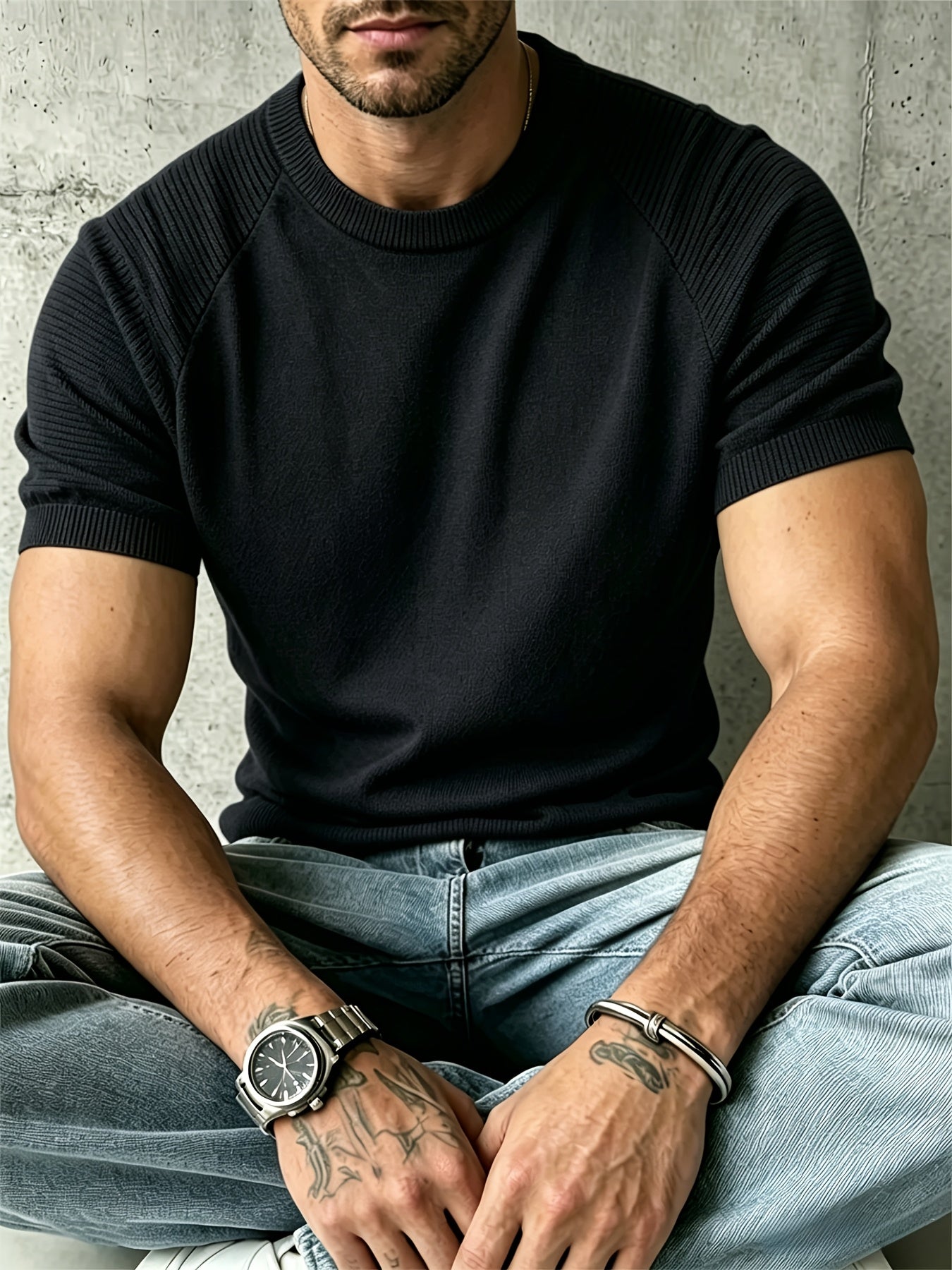 Men's Casual Lightweight Knit Short Sleeve Crew Neck Sweater