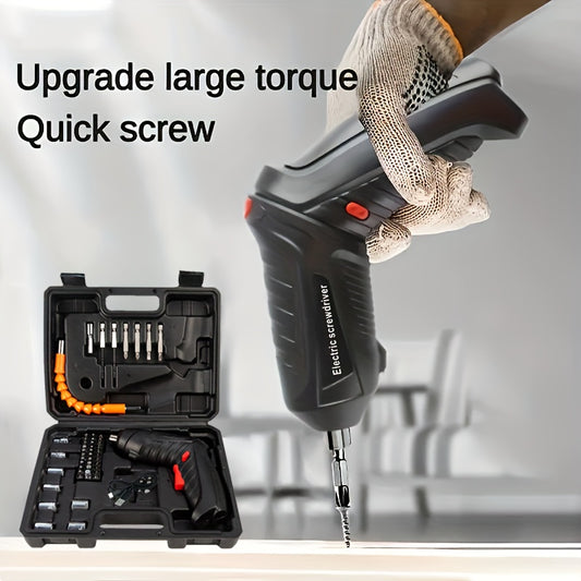 Portable Cordless Screwdriver Set, Featuring a Screw Gun And Mini Screwdriver, Designed for Electric Drill Kits. It Has an Adjustable Design, Durable Battery Life, High Torque, And Includes Various Accessories for Both Lovers