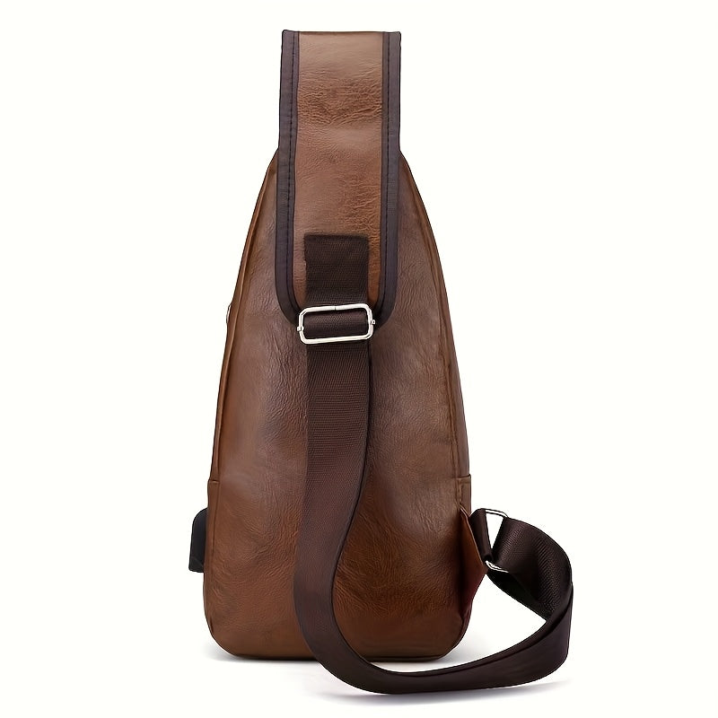 2025 New Men'S Fashion Chest Bag - Soft Faux Leather Anti-Theft Crossbody Bag with Multiple Compartments, Adjustable Strap  Zipper Closure for Gym, Travel, Casual Outings (Brown), Secure Travel Pouch, Textured Finish