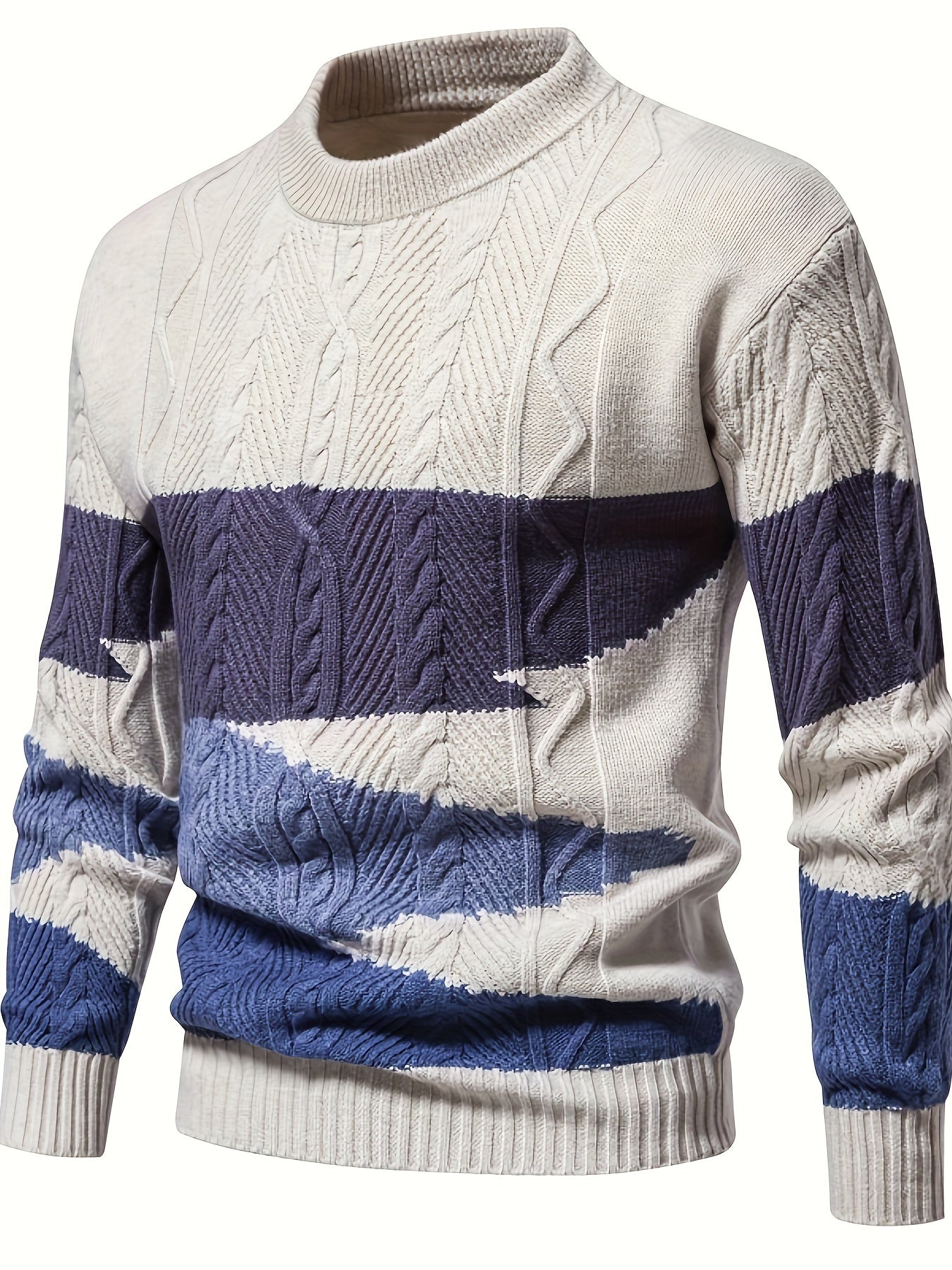 Men's Stylish Solid Knitted Pullover, Casual Mid Stretch Breathable Long Sleeve Crew Neck Top For City Walk Street Hanging Outdoor Activities