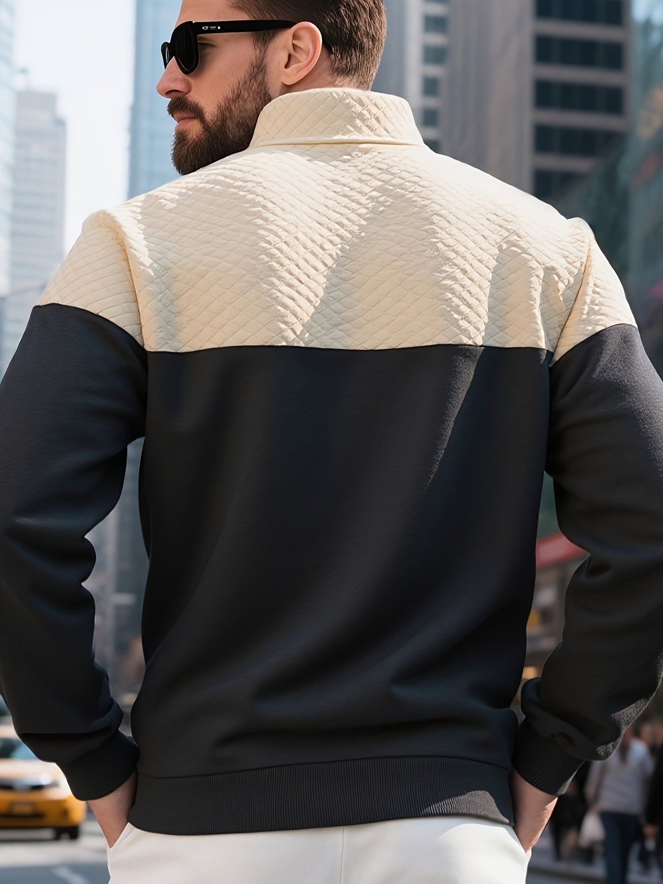 Men's Casual Half-Zip Color Block Sweatshirt with Kangaroo Pocket