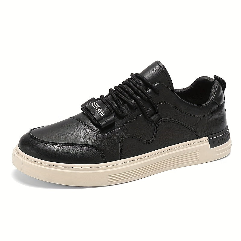 Men'S Casual Low-Top Sneakers - Lightweight, Comfortable  Versatile Skate Shoes in Black with White Accents, Lace-Up Design for Outdoor Hiking  Casual Wear, Outdoor Hiking Shoes   Stylish Lowtops   Comfortable Footwear