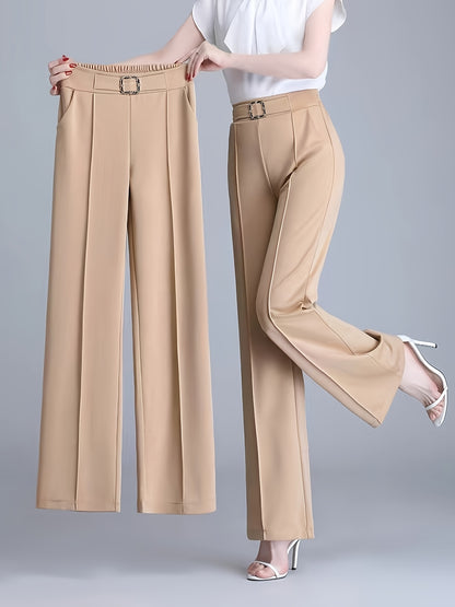 Casual Loose-Leg Polyester Pants with Button Front for Spring-Fall
