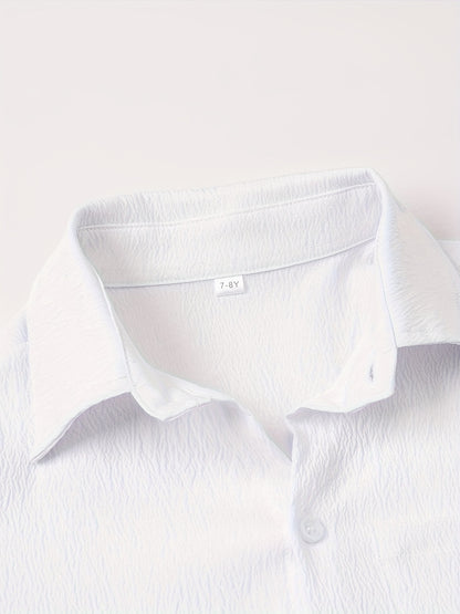 Boys' Casual Short Sleeve Solid Color Shirt with Stretch Fabric