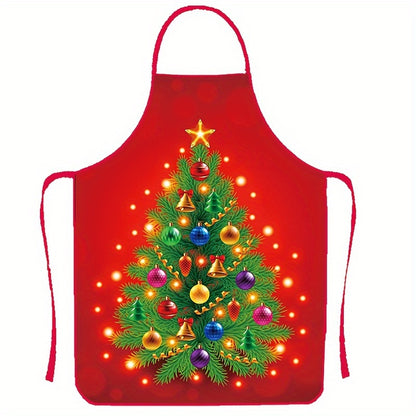 1pc, Christmas Apron Set, Polyester Fabric Printed Xmas Kitchen Aprons With Festive Designs, Holiday Cooking & Baking Accessories
