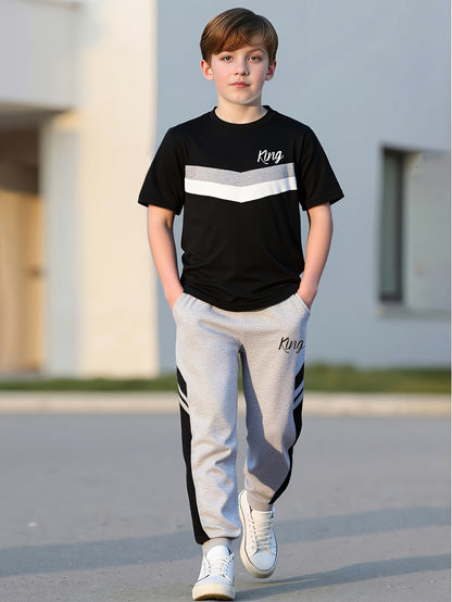 Boys' Casual Spring Summer Striped T-Shirt & Pants Set