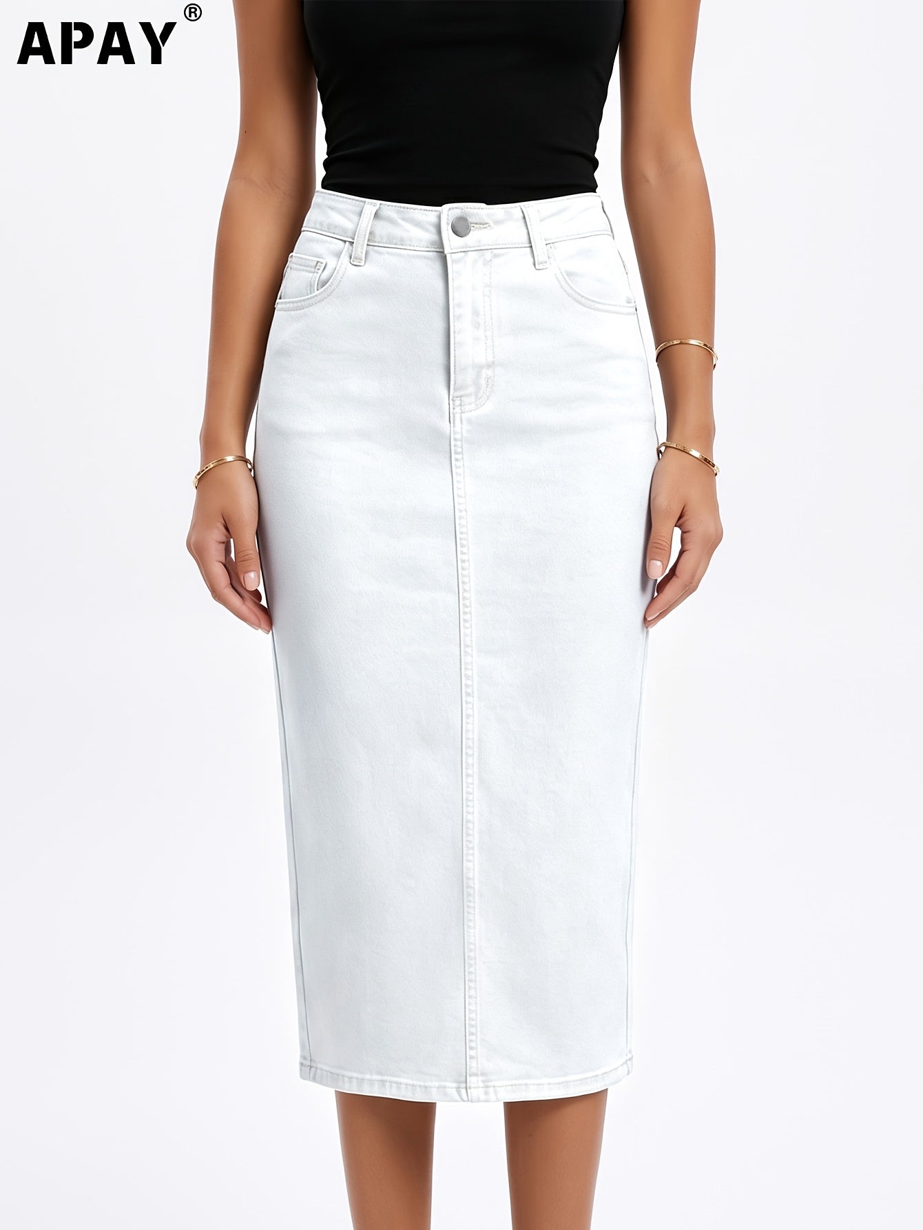 High Waist Midi Denim Skirt for Women, Slim Bodycon Pencil Style