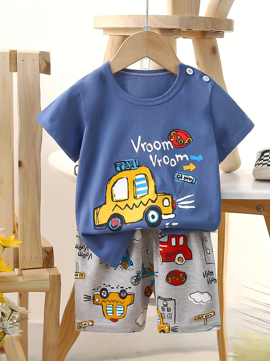 Unisex Kids Cotton Summer T-Shirt & Shorts Set with Animal Print - ayq