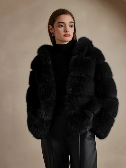 Women's Elegant White faux fur coat - Luxury Winter Outerwear with Single-Button Closure, Machine Washable Cold-Weather Jacket for Evening Events, Parties & Everyday - Chic Winter Coat for Women (Solid Color, O-Line Silhouett