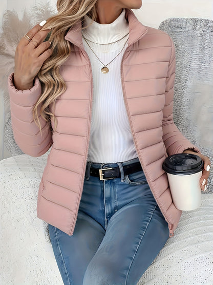 Women's Slim-Fit Quilted Polyester Jacket with High Neck