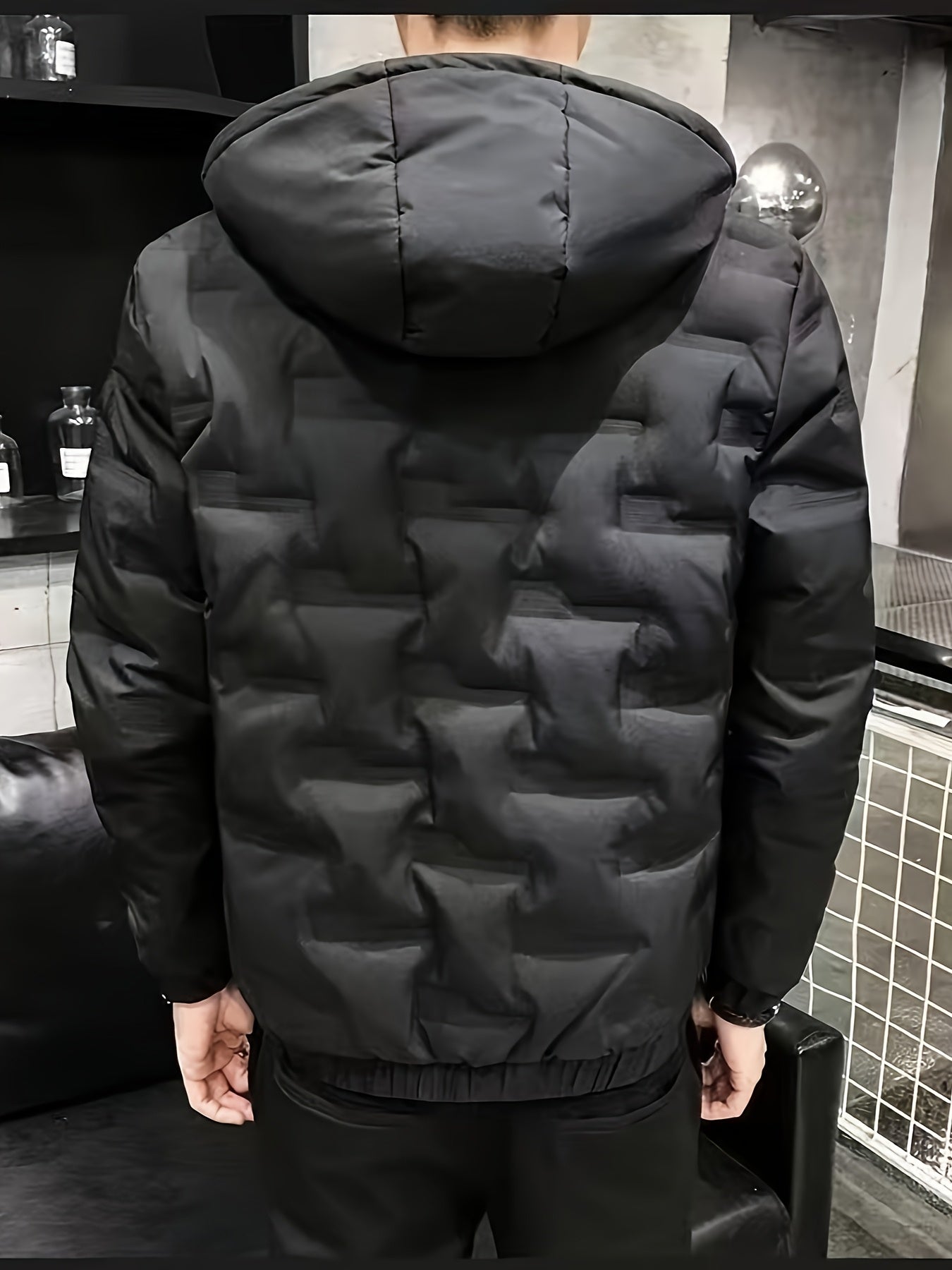 Men's Winter Windproof Jacket Thickened Insulated College Style Hooded Coat with Zipper Front, Pockets & Machine Washable - Solid Color for Hiking & Outdoor Activities