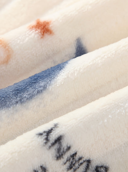 2025 New Autumn And Winter Boys' Home Clothes Two-Piece Baby Pajamas Set Flannel Thick Velvet Thickened Moon Bear Pattern Pocket Button Style Cold-Proof Thermal Underwear