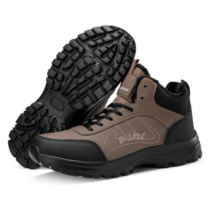 Men'S Mid-Top Snow Boots - Lightweight, Flexible Sole, Comfortable Thick Plush Lining, Classic Brown & Black, Durable MD Outsole for Hiking, Street Walking & Winter Outdoor Sports, Lace-Up Closure, Retro Style, Synthetic Uppe