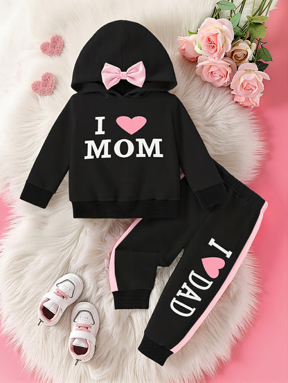 Girls' Bow Accent Hooded Sweatshirt & Pants Set for Spring