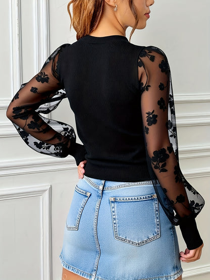 Targeted Elegant Mesh Splicing Sleeve Women's T-Shirt