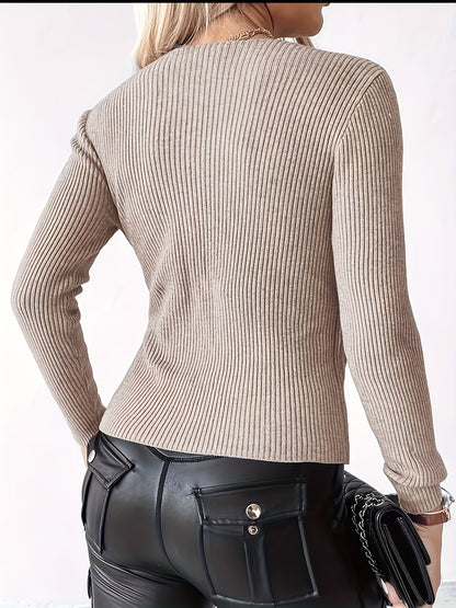 Elegant V-neck Pullover | Spring/Fall Season, Medium Stretch Fabric, Long Sleeve, Solid Color, Skinny Fit
