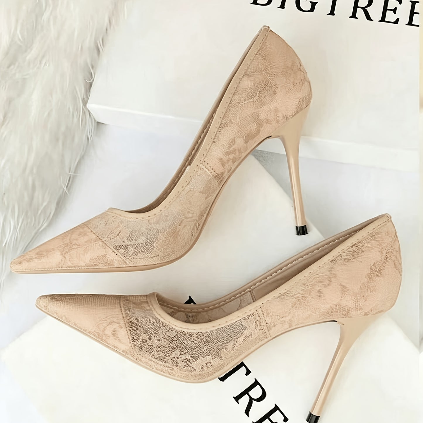 Women’s Mesh Lace Stiletto Heels Pointed Toe Elegant Dress Shoes