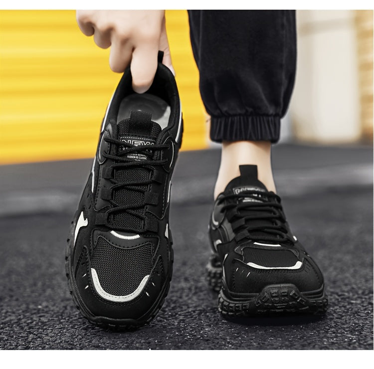 Men's Trendy Chunky Sneakers - Breathable Mesh  PU Upper, Durable PVC Sole, Lace-Up Casual Sneakers in Gray, Black  Orange, All-Season Comfort for Casual Attire
