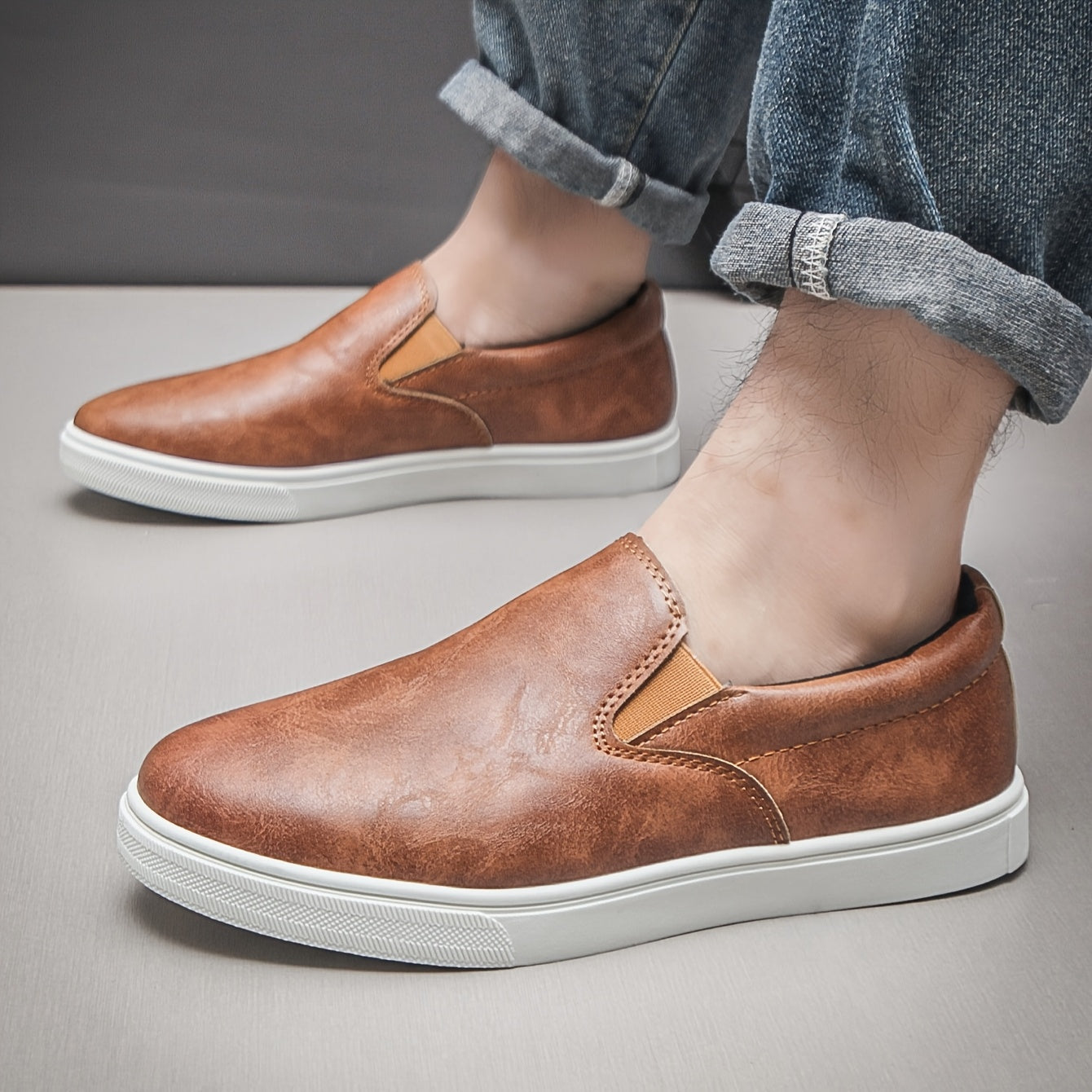 Men's Casual Slip-On White Sneakers, Lightweight All-Season Shoes