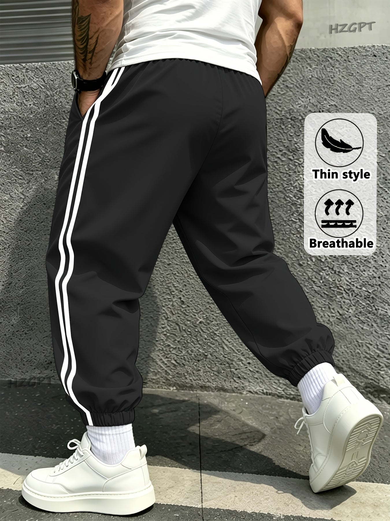 Men's Side Stripe Athletic Cargo Joggers with Drawstring Waist
