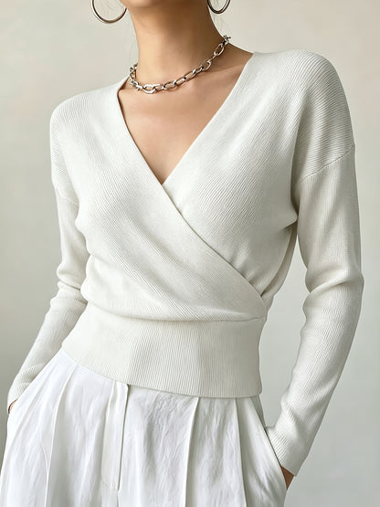 Women's Elegant Cross-Collar V-Neck Pullover Knitwear for Fall/Winter