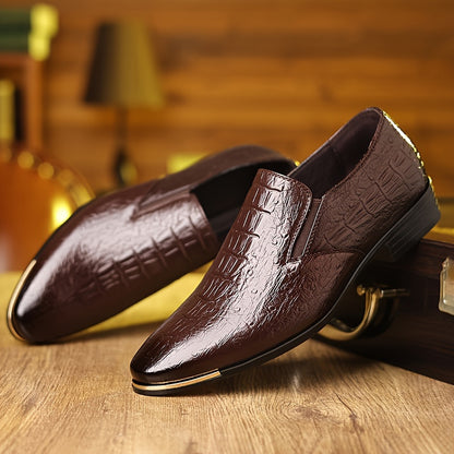 Men's Crocodile-Embossed Slip-On Brogue Business Casual Shoes