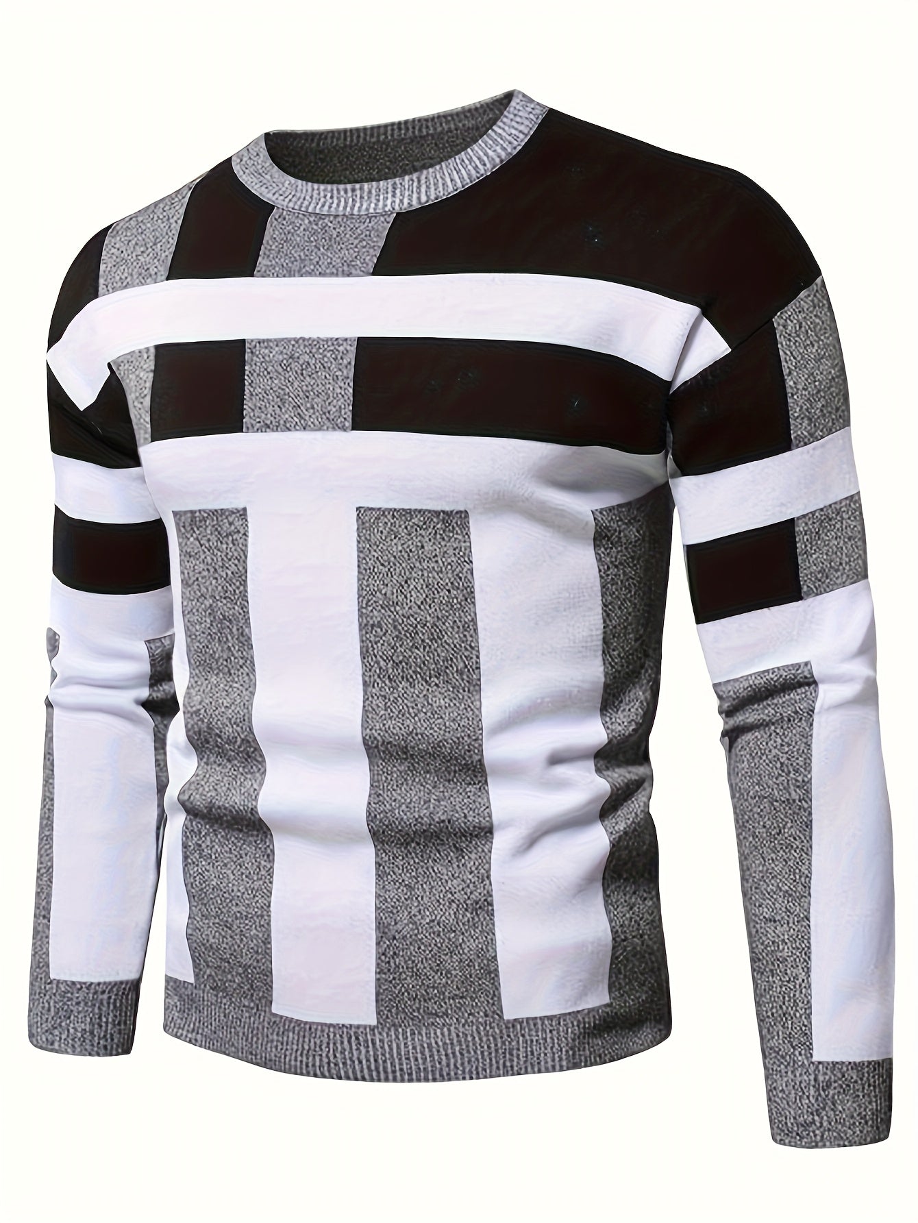 Men's Round Neck Casual Striped Warm Sweater Fashion Knit Pullover Top