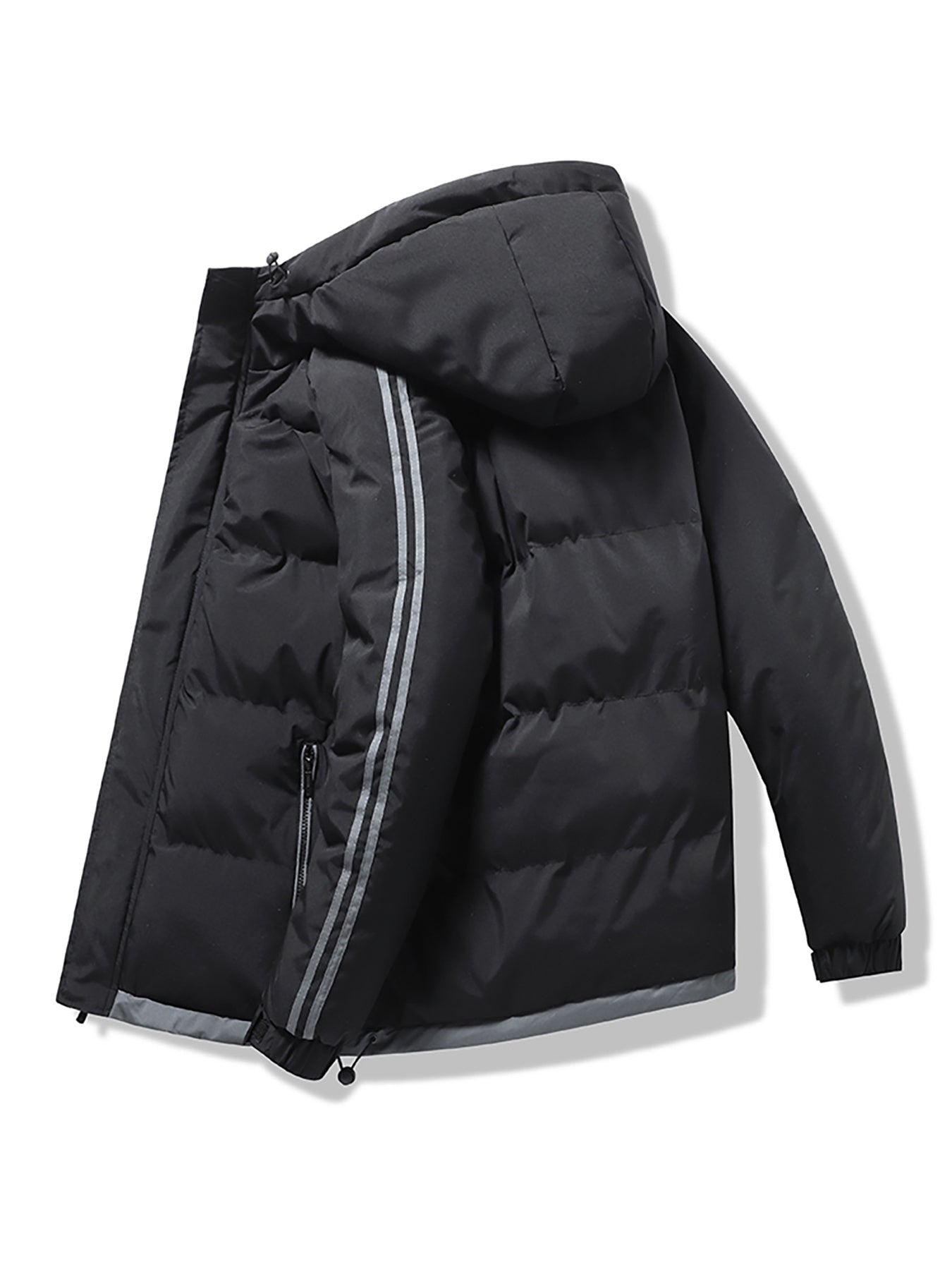 1pc Men's Heavy-Duty Winter Jacket with Hood - -Filled Coat, White & Dark Green, Golden-Zip Closure, Machine Washable, Casual Outdoor Wear (Snow, Windproof) - Regular Fit for, Skiing, Cold