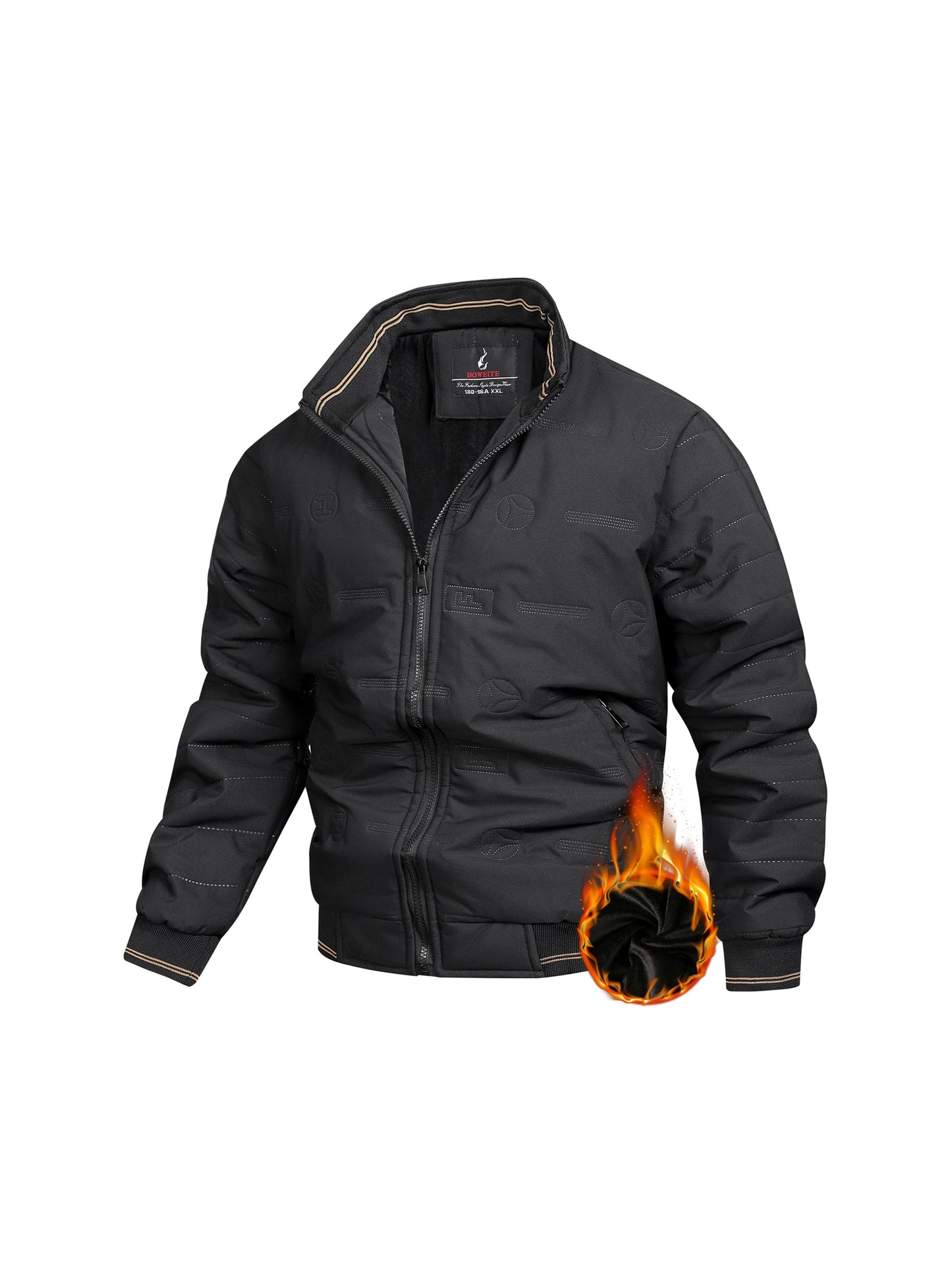 Men's Retro Winter Jacket with Detachable - Stand Collar Coat, Machine Washable Tan/Brown Outer & Black Inner, Golden-Tone Zipper Closure for Cold Weather (No-Stretch Fabric) - Casual & Formal Outerwear, Winter Clothes For Me