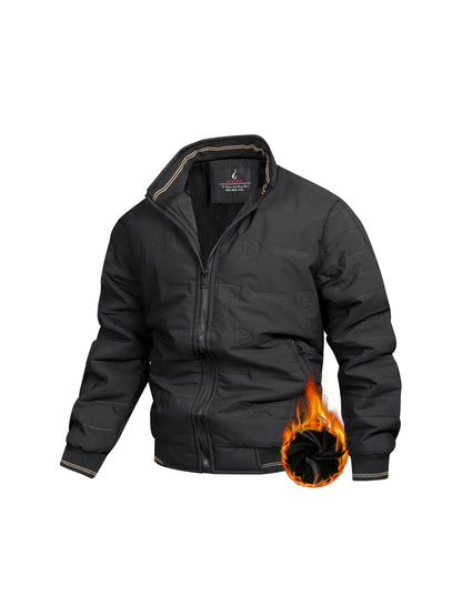 Men's Retro Winter Jacket with Detachable - Stand Collar Coat, Machine Washable Tan/Brown Outer & Black Inner, Golden-Tone Zipper Closure for Cold Weather (No-Stretch Fabric) - Casual & Formal Outerwear, Winter Clothes For Me