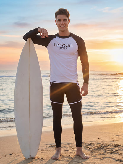 Men's Modest Long Sleeve Sunscreen Swimwear Set with Pants