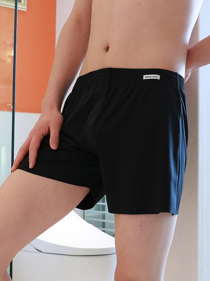 Men's Loose Fit Ice Silky Boxer Shorts with Button Waistband
