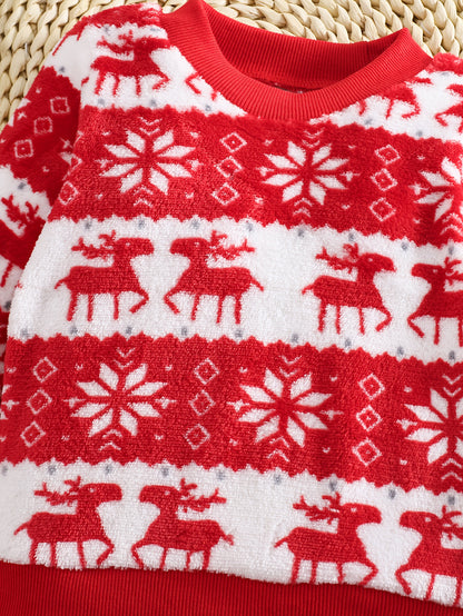 2pcs Girls' Cute Deer Print Fashionable Thick Flannel Set for Autumn/Winter, Soft and Comfortable Warm Outfit, Versatile Casual Attire with Outdoor Activities, Winter Clothing, Autumn Fashion, Stylish Kids' Wear, Playful Desi