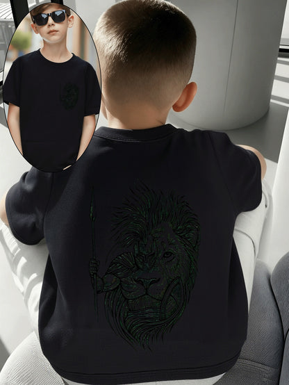 Boys' Cotton T-Shirt with Lion Warrior Print - Casual Summer Top