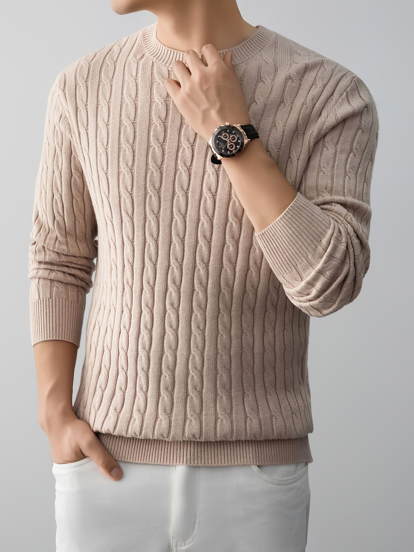 Men's Thick Winter Knit Sweater - High-Elastic Breathable Round Neck Pullover with Cross-Over Collar & Asymmetric Hem, Warm Casual Sweater for Fall/Winter, Machine Washable (Suitable for Daily Wear, Parties, Skiing) - Non- So