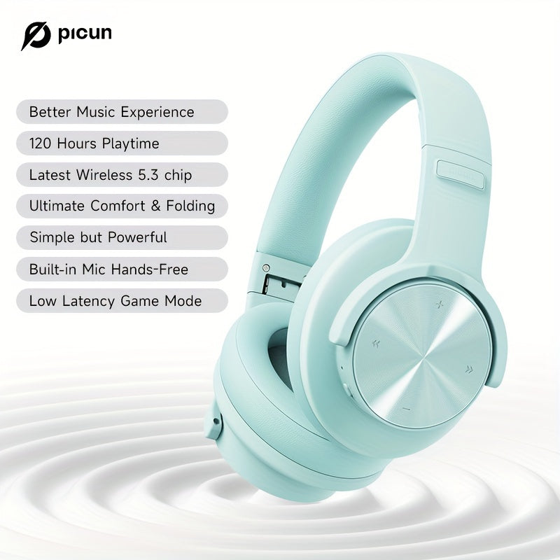 Picun Wireless Headphones, 120 Hours Headphones Wireless, Hands-Free Calls, 3EQ &Game Mode, Foldable Headphones Over Ear for Travel Home Office Cellphone PC