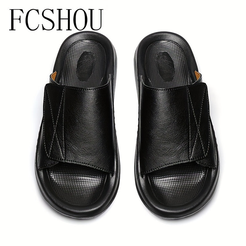 Men's Summer Outdoor Slippers Split Leather Slip-On Sandals